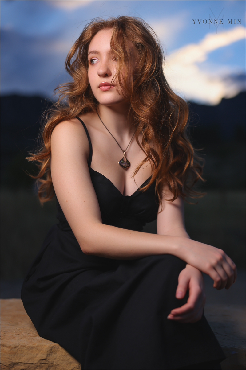 A senior picture of a Stargate High school student with long red hair taken with OCF at South Mesa by Yvonne Min Photography.