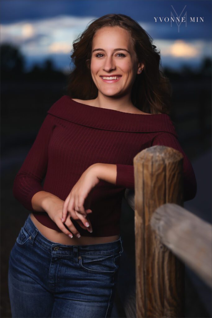 A senior photo taken with off-camera (OCF) flash on Davidson Mesa Trailhead of a Legacy High School student by Yvonne Min Photography.